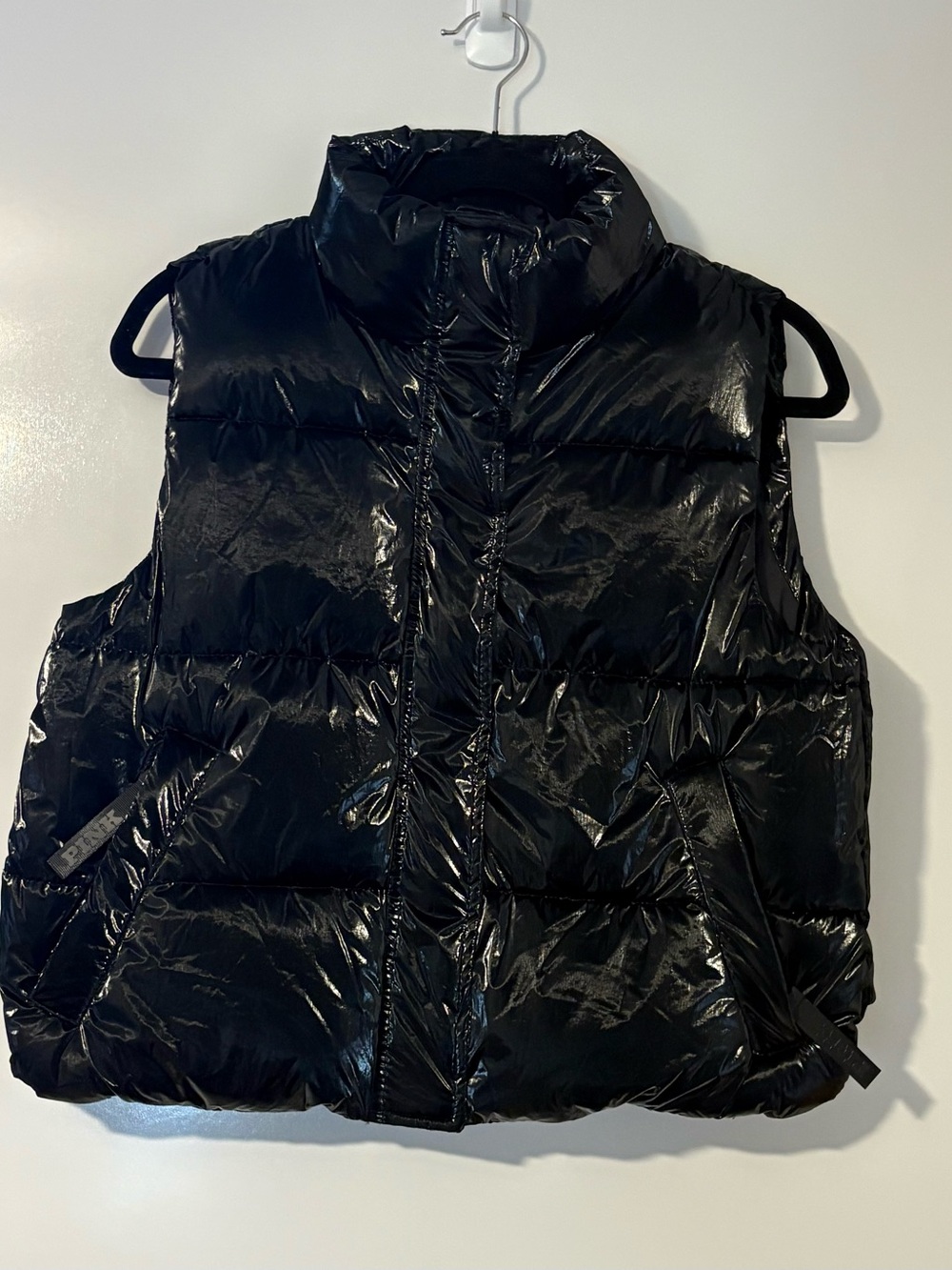 PINK Victoria’s Secret Women’s S Black High Shine Puffer Vest Glossy